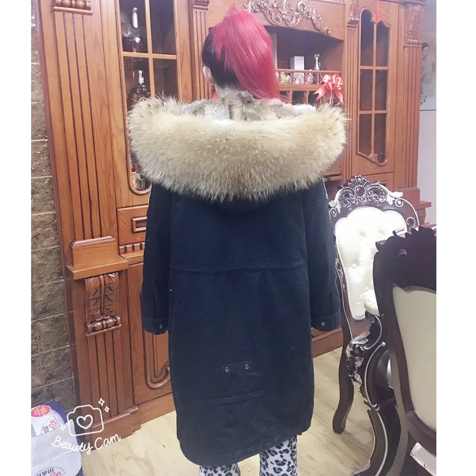 MaoMaoKong X-Long вышивка большой натуральный мех с капюшоном парки пальто натуральный мех женская военная куртка