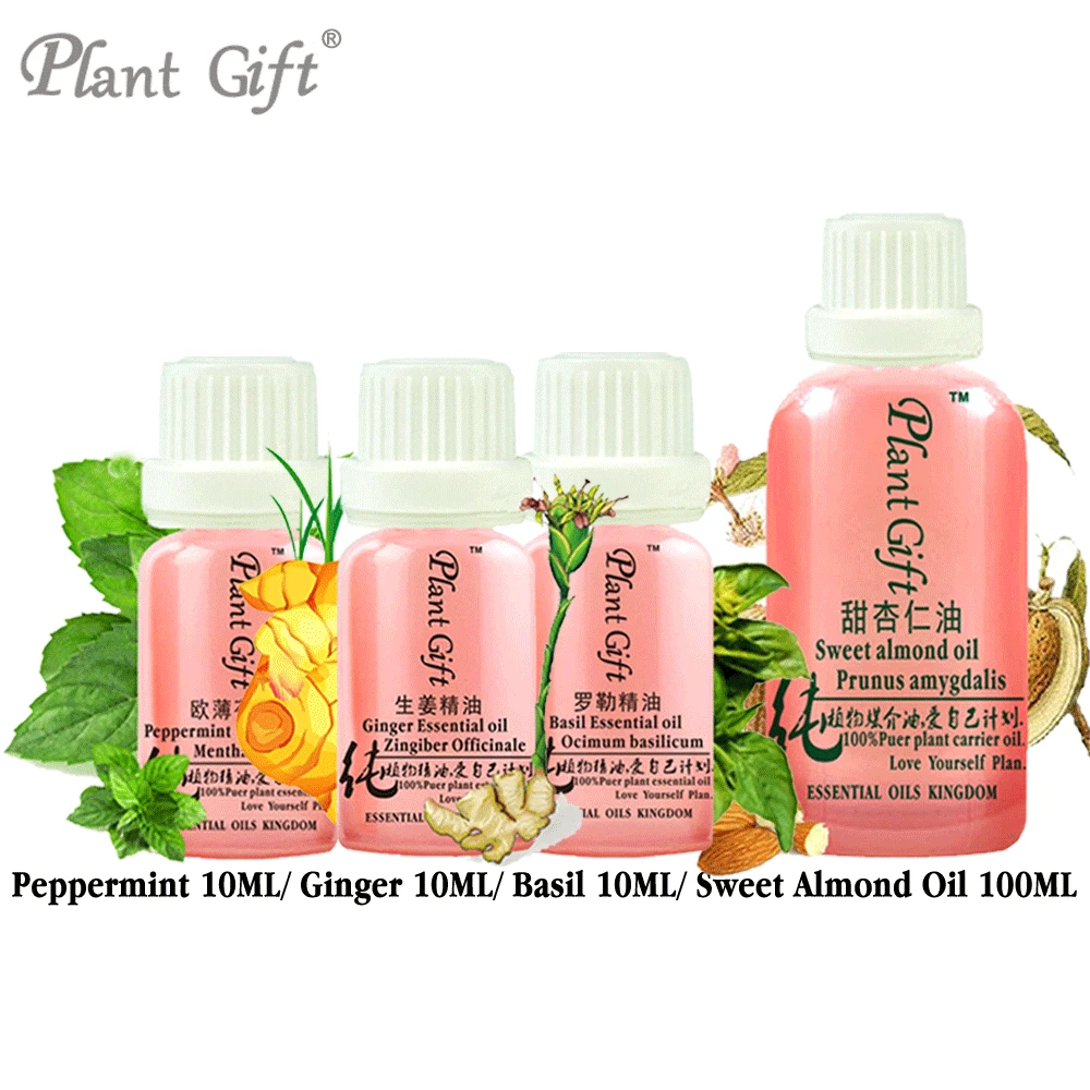 

Essential Oils Kingdom, 100% Pure Plant Peppermint / Ginger / Basil / Sweet Almond Oil For Relieve Tired Clean Pores Blackhead