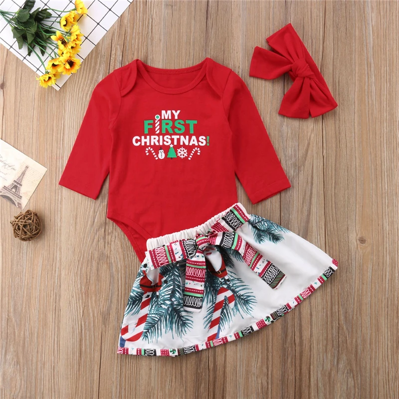 Toddler Baby Kids Girl Christmas Tops+Tutu Skirts 3pcs Outfits Set