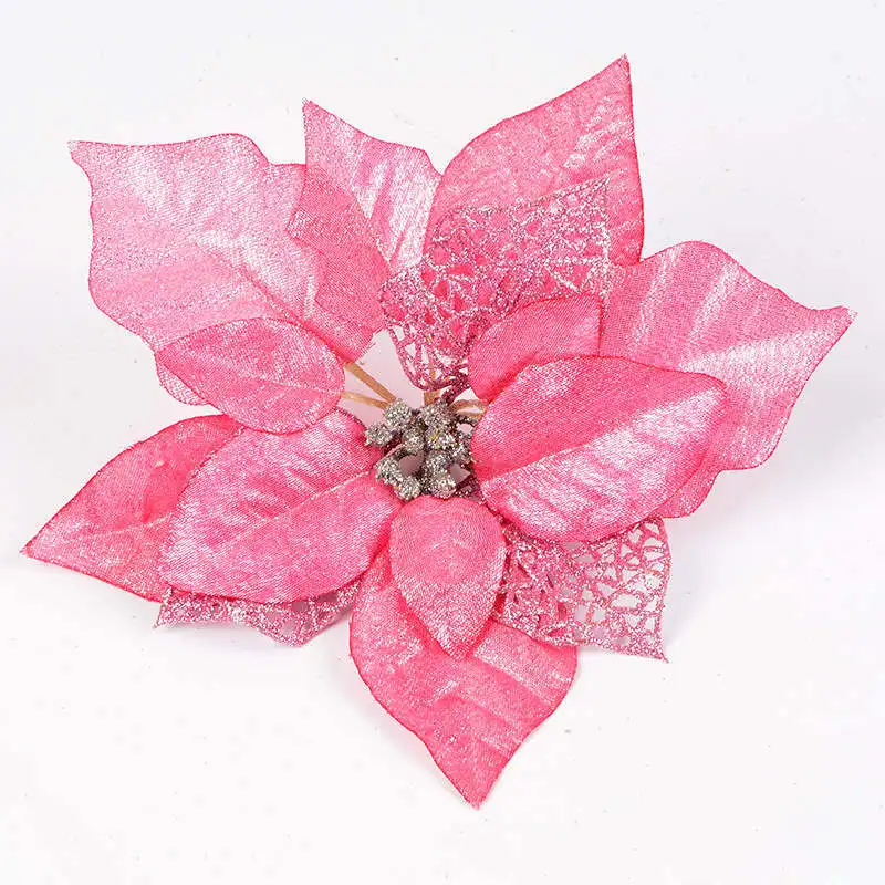HAOCHU 5 шт./партия 22 см полые пластиковые рождественские цветы искусственные поддельные цветы Для Новогодняя вечеринка украшения - Цвет: Розовый