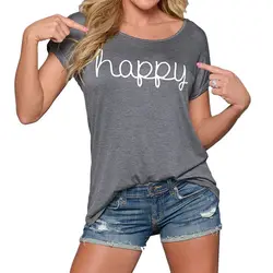 ONSEME happy letter/женские футболки с принтом, летняя футболка с короткими рукавами, Женская Эстетическая Повседневная футболка, Топы И Футболки