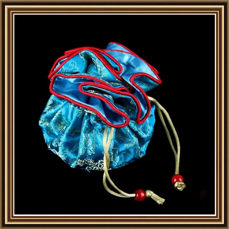 

Round Bottom Drawstring Makeup Bag Christmas 8 grid Bag Chinese Silk Brocade Pouch Travel Bag Cosmetic Jewelry Gift Bags 5pcs/lo