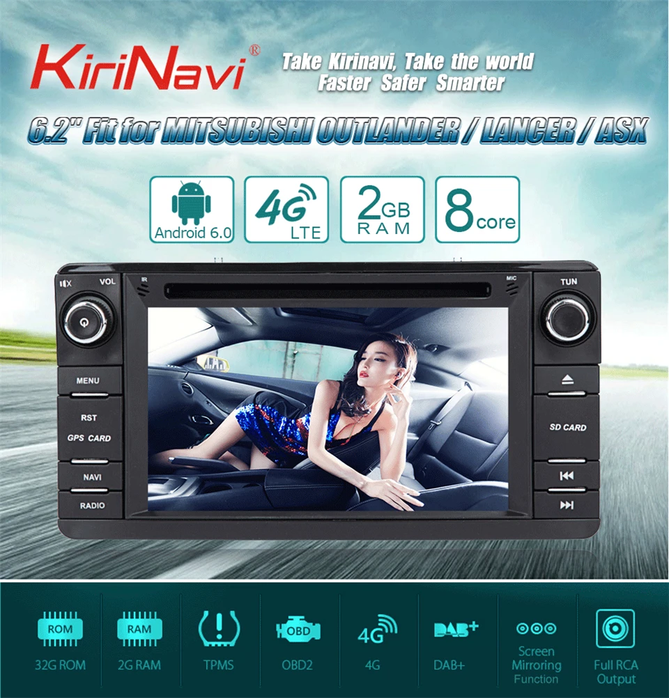 Excellent KiriNavi Octa core 4G LET android 7 car radio for Mitsubishi Outlander Lancer ASX gps 2013 - 2017 support 4K Video 4G 0