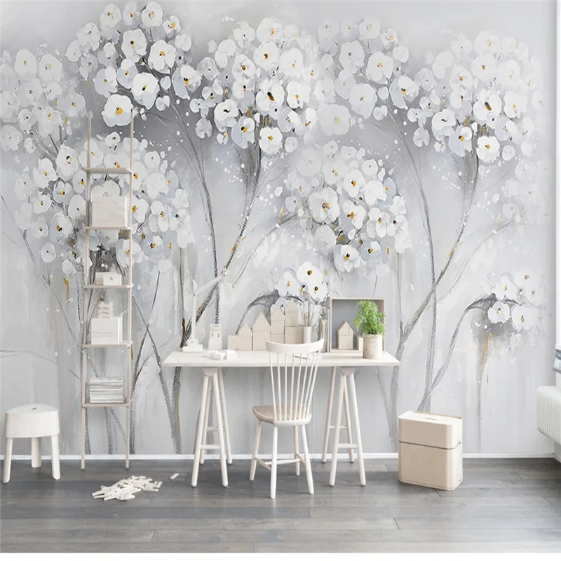 Modern Light Grey Tree Mural Wallpapers For Walls 3D Retro Flowers Custom Photo Wallpapers Home Decor Living Room Bedroom Murals Modern Light Grey Tree Mural Wallpapers For Walls 3D Retro Flowers Custom Photo Wallpapers Home Decor Living Room Bedroom Murals