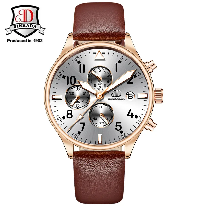 

Men Quartz Watch Waterproof Leather Bayan Stainless Steel Kol Saati Three Movements Sport Watch Fashion Casual Business Blue