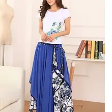 1 шт./лот Модные Высокая Талия Макси Юбки для женщин Для женщин летние Повседневное с цветочным принтом Лоскутная Асимметричная плиссированная юбка