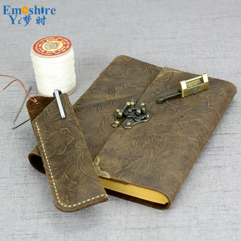 Vintage Leather Notepad Leather Belt Lock Notebook Handmade Creative