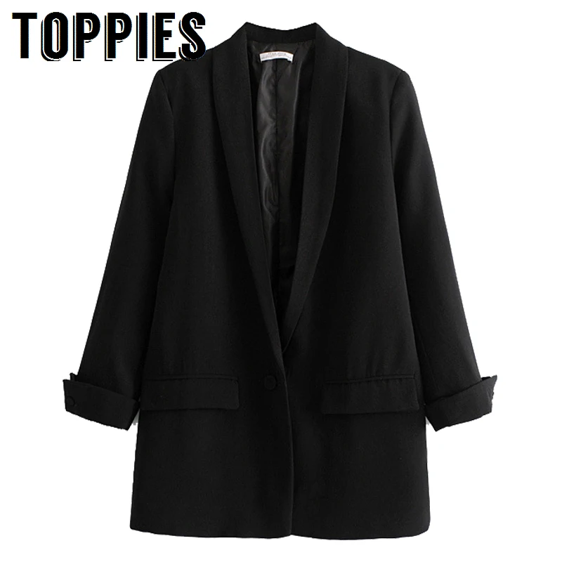 Achat Femmes couleur unie Long Blazer veste manches plissées lâche manteau bureau dame travail Style petit costume simple bouton Blazer