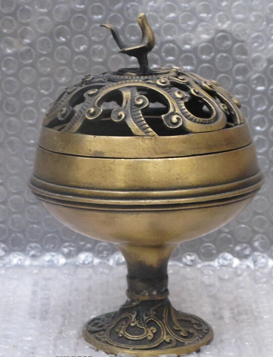 

8"China Bronze carve Fly Bird incense burner censer
