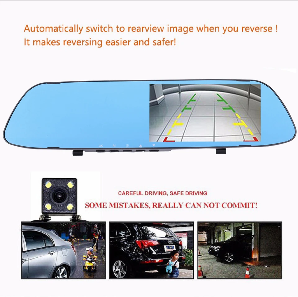 5 дюймов ips экран автомобиля зеркало видео Full HD 1080P Автомобильная DVR камера заднего вида Двойной объектив Даш камера заднего вида Dashcam камера заднего вида