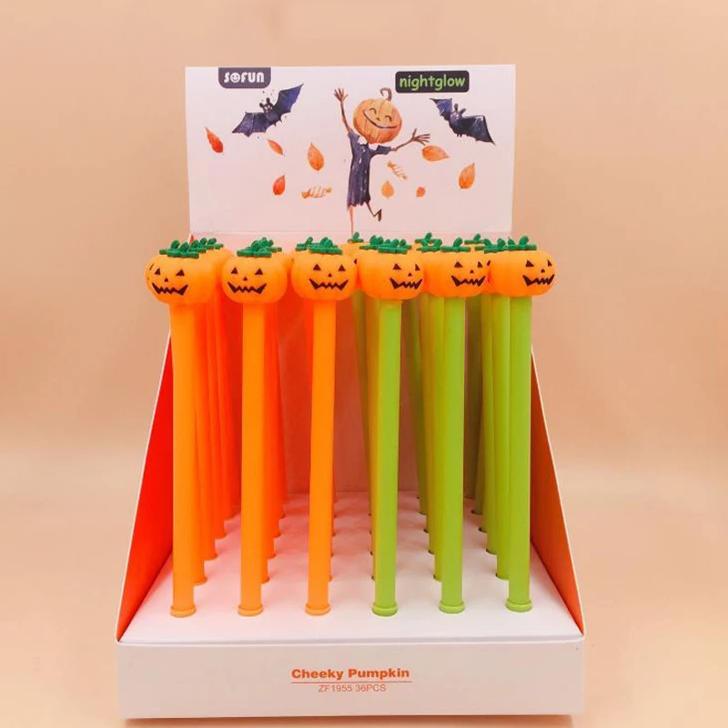 

4 Pcs Cute Gel Pens Cartoon Halloween Cheeky Pumpkin Man Black Colored Gel-ink Pens for Writing Stationery Gifts Supplies