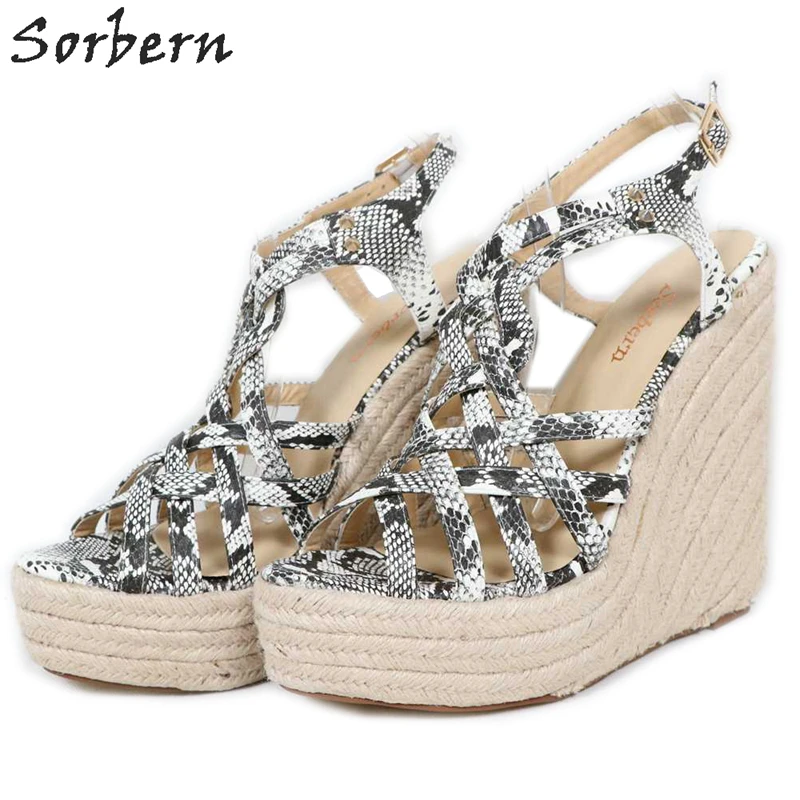 

Sorbern Snake Rope Wedges Sandals High Heels Platform Summer Shoes Animal Style Womans Heels Custom Colors Slingbacks Grey White