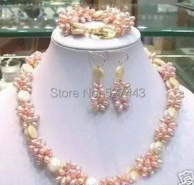 

Wholesale hot sale>>Beautiful pink freshwater pearl necklace set