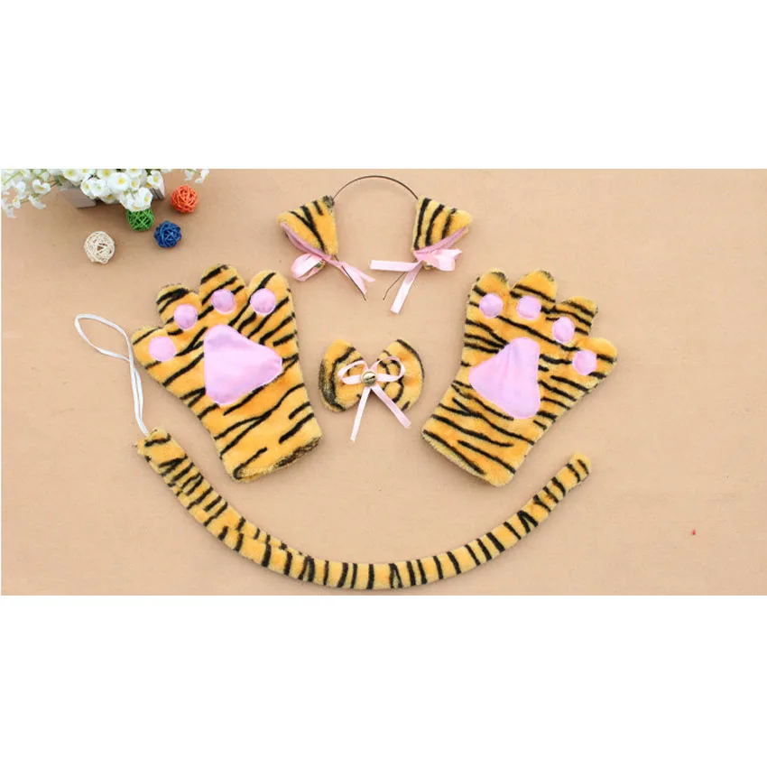 Аниме аксессуары к костюму для Косплей Hairwear Fancy Cat Neko Hairband с комплект с ушами горничной лолиты плюшевая перчатка лапы уши хвост