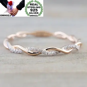 

OMHXZJ Wholesale European Fashion Woman Girl Party Gift Twisted AAA Zircon 925 Sterling Silver 18KT Yellow Rose Gold Ring RR349