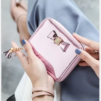 

New Fashion Women Wallet With Bow Tassel Small Zipper Coin Purses Money Bags Short Credit Card Female Wallets Portemonnee