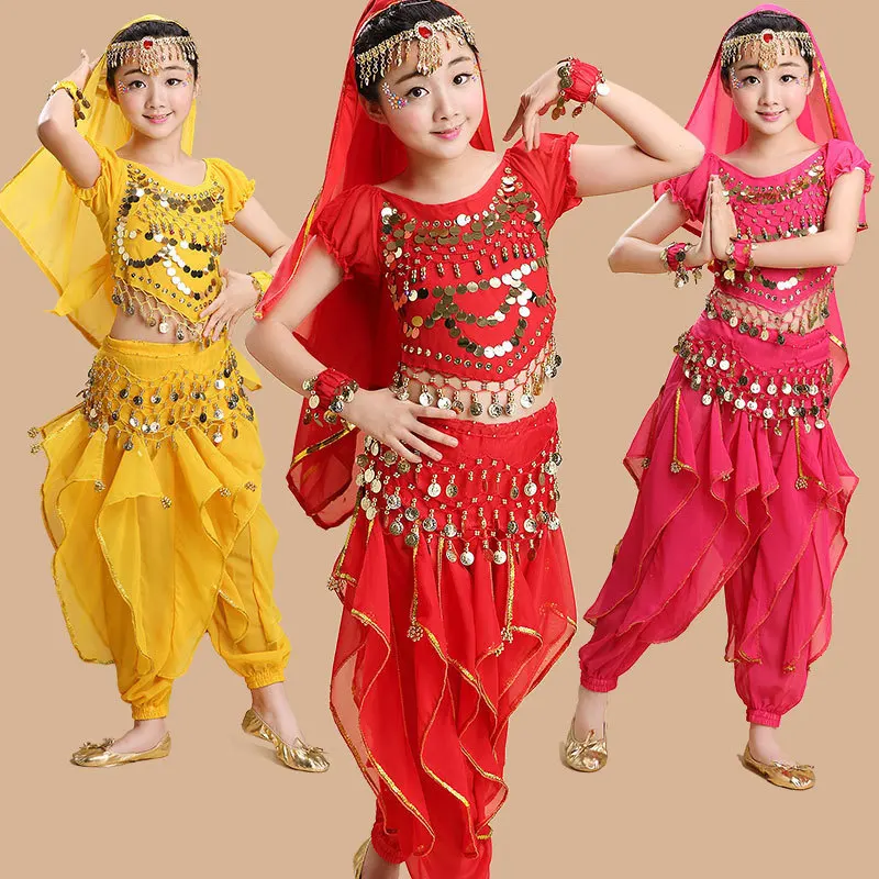 

(10 set)Christmas Costume perform suits belly dance show suits Girl India dance clothing Belly Costume with veil Bracelet Chain