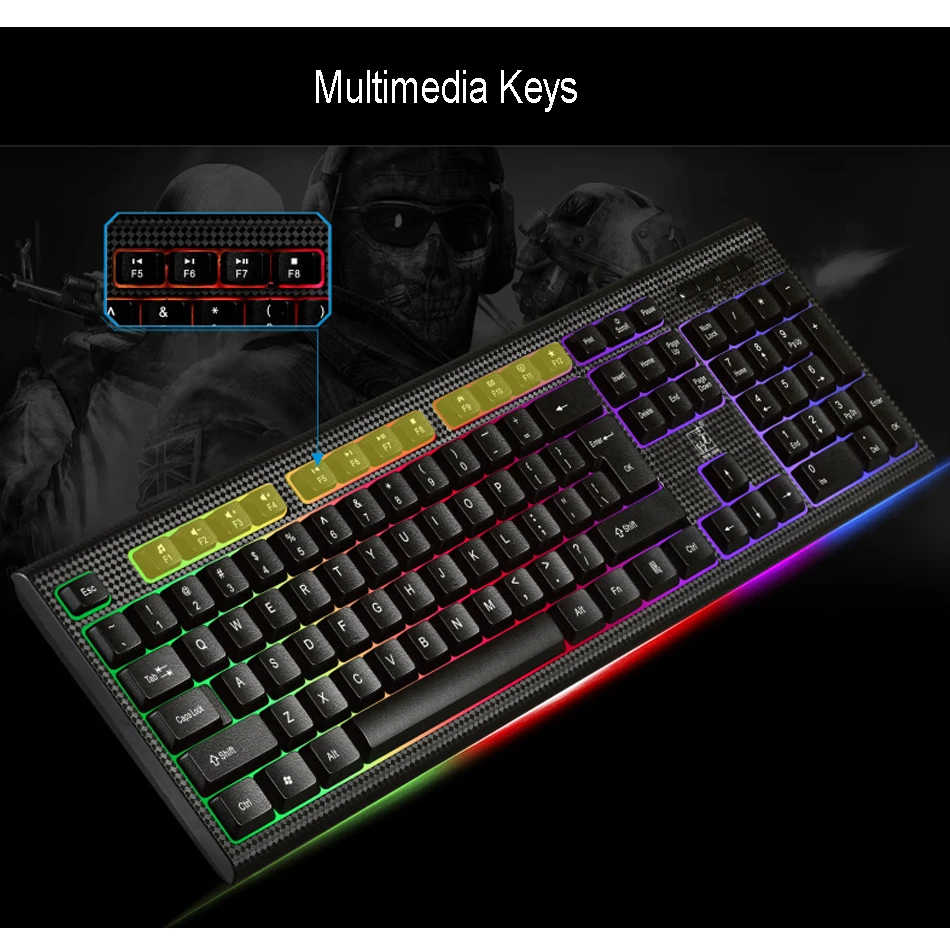 Проводная клавиатура и мышь комбо RGB подсветка игровой USB проводной ПК геймер клавиатура мышь набор мышей черный/белый