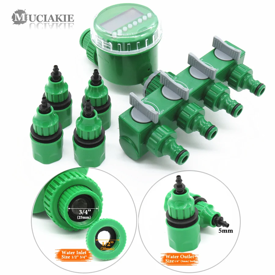 Cena MUCIAKIE ogród czasowy wyłącznik przepływu wody z 1 2 4 Way wąż Splitter automatyczne nawadnianie nawadniania adapter do kontrolera 4 7 8 11 16mm wąż