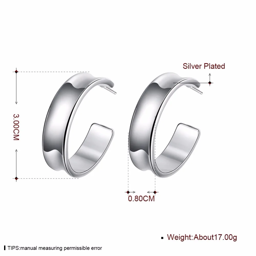 CHUKUI Wide Women Hoop Earrings Silver For Girls Metal Open Circle Half Hoop Piercing Earing Medium Hoop 30MM (11)