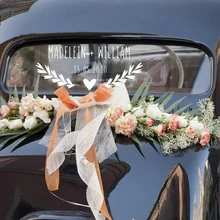 Пользовательские жениха+ имя невесты виниловая наклейка Стикеры с ветками и сердце наклейки Мода только что замужние свадебный автомобиль Декор Горячая LC1277