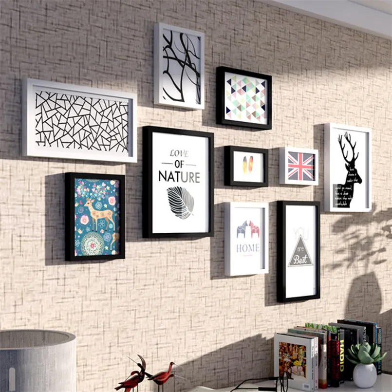 

10pcs/set Wood Photo Frames Set Wall Decor Picture Frames American Style Multi-frame Diy Paper Mounted Frame Marcos De Madera