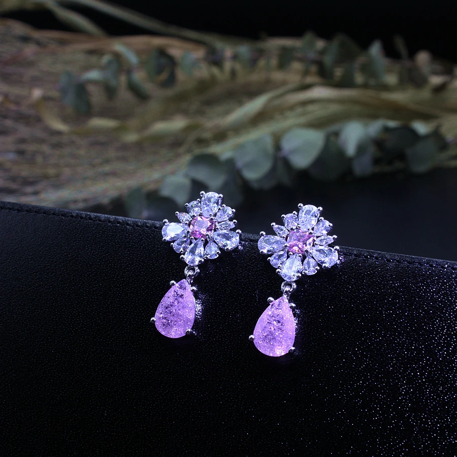 

Fashion earring Water Drop Shape natural stone Clear Crystal Earring& Flower Shape cubic zircona Earring For Women Wedding Gift
