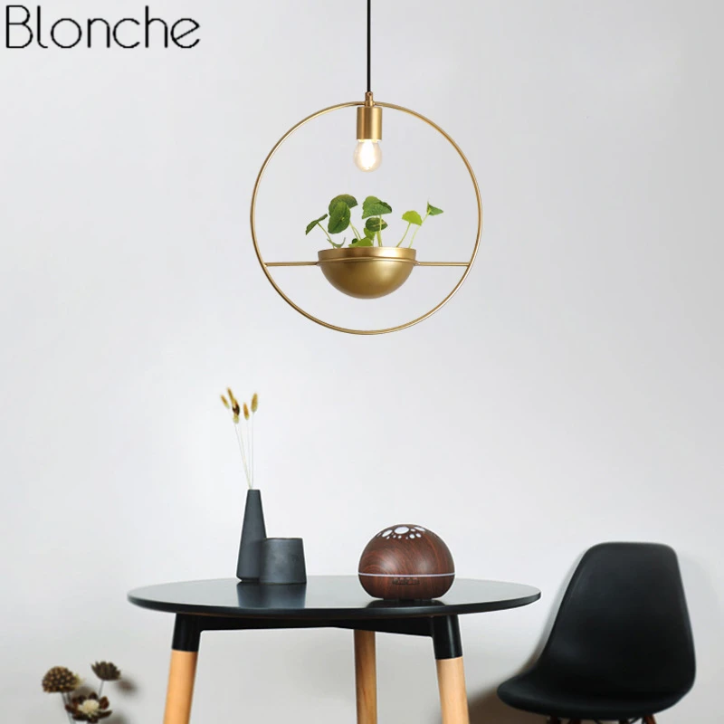 Günstige Moderne Gold Einzigen Ring Anhänger Lichter DIY Pflanze Led Hängen Lampe Esszimmer Schlafzimmer Leuchten Home Decor Leuchte E27