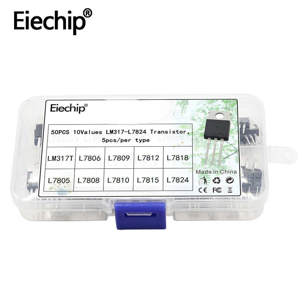 LM317T L7805 L7806 L7808 L7809 L7810 L7812 L7815 L7818 L7824 Transistor Assortment Kit 10value*5pcs 50PCS Voltage Regulator Box
