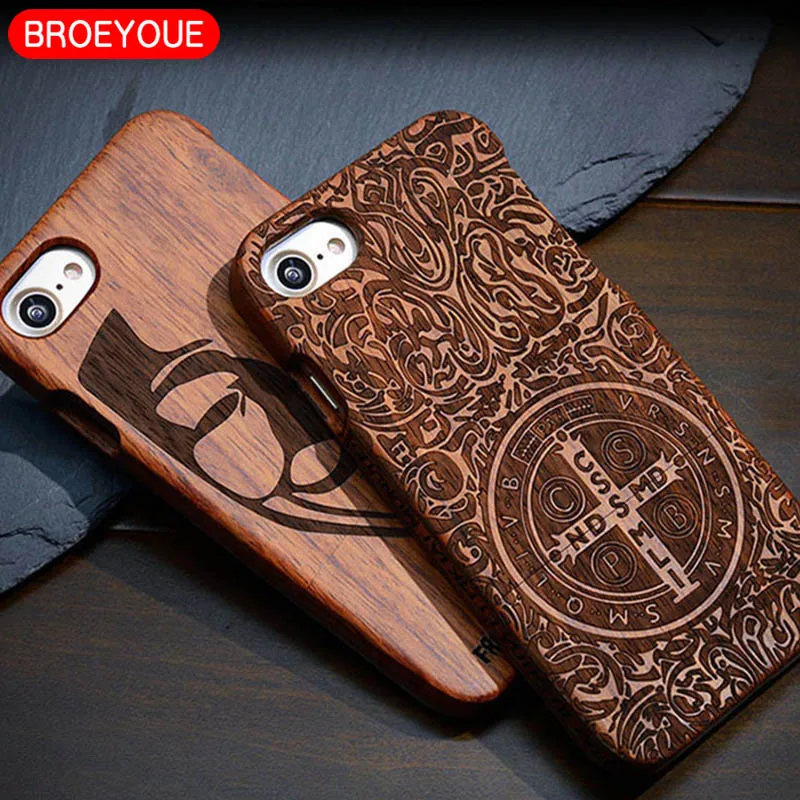 

Wood Case For iPhone SE Case For iPhone 6 6S 7 8 Plus 5 5S 100% Natural Wood Carvings Case For iPhone X Protective Phone Covers
