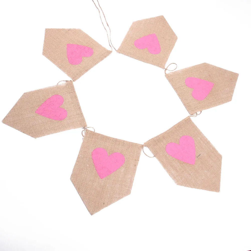 6 шт. винтажные флажки с розовым сердцем из джутовой ткани|banner bunting|banner fabricbanner vintage