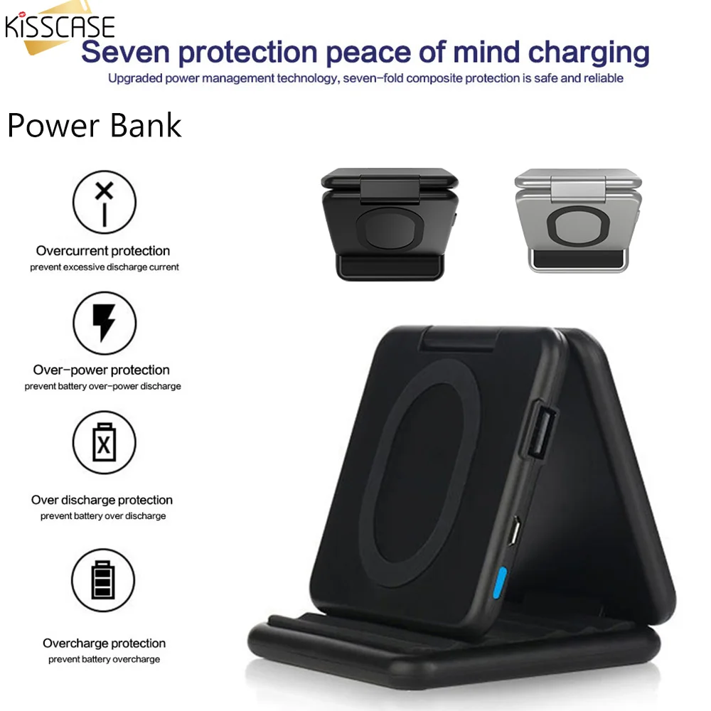 

KISSCASE 5000mAh Power Bank Wireless Charger Poverbank Portable Powerbank for iPhone Samsung Fold USB Power Bank for Huawei P30