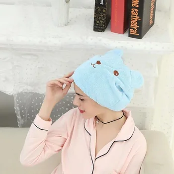 

WINSTBROK Microfiber Shower Bath Cap Turban Towel Cute Bear Shower Cap For Hair Wrapped Towels Hair Protective Shower Hats