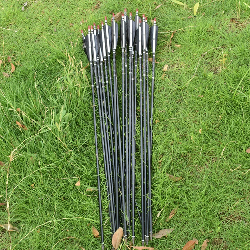 

Hunting Archery Bolts 12/24PCS Mixed Carbon Arrow Length 32 Inch Spine 500 Black and White Feather Recurve Bow/Compound Bow To