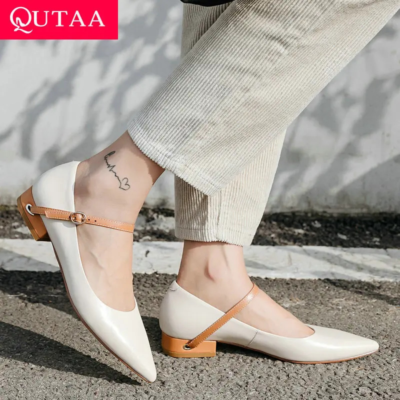 

QUTAA 2019 Cow Leather+pu Women Pumps Spring/autumn Fashion Pointed Toe Casual Slip on Women Shoes Ladies Pumps Size 34-39