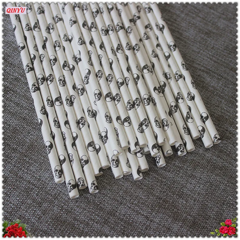 

25pcs Skull pattern Paper Straws for Birthday Party Wedding Decorative Party Environmental Drinking Straws 5zSH908-25