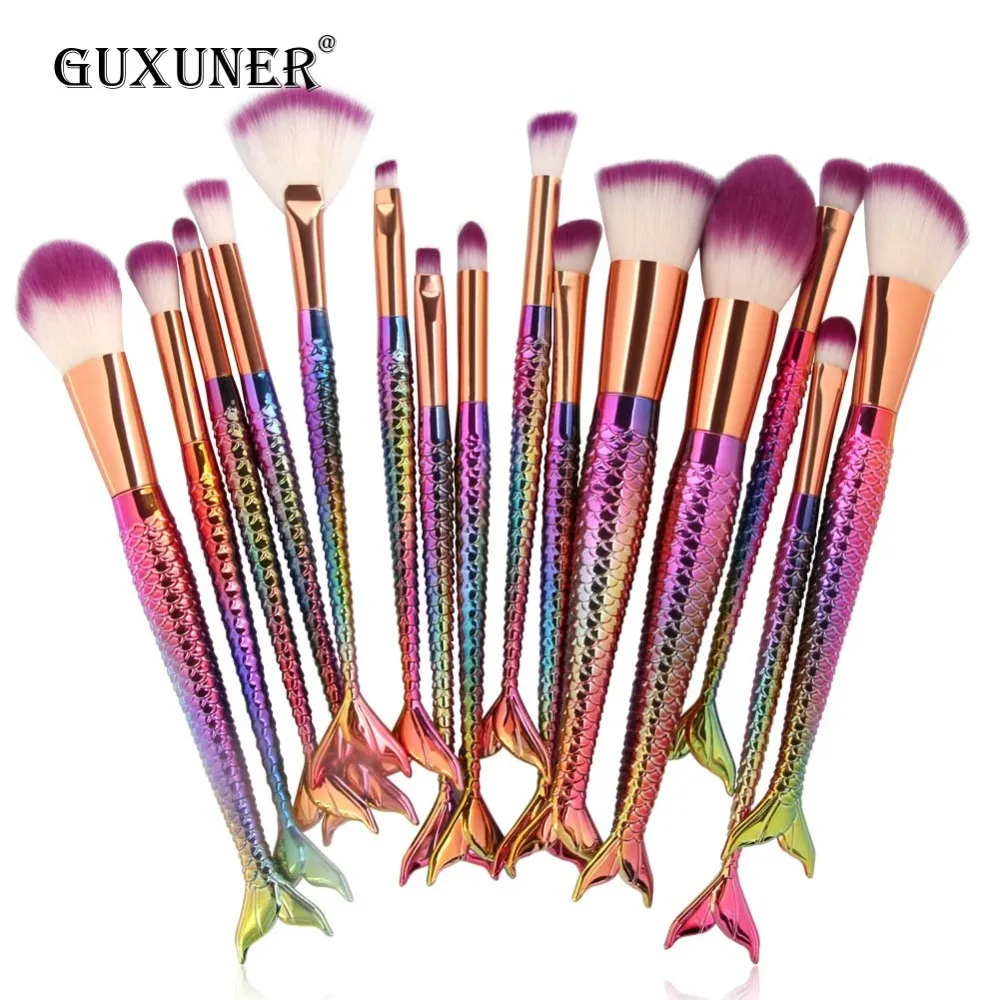 16PCS Big Mermaid Makeup Brushes Set Foundation Blending Powder Eyeshadow Blush Cosmetics Magic Fish Make Up Tools Woman Gift | Красота и