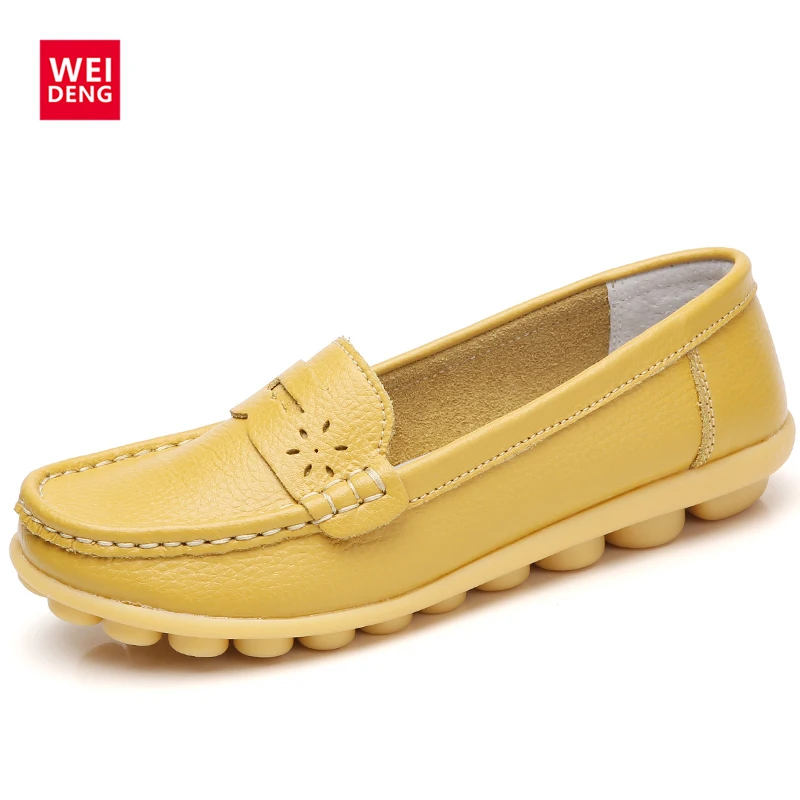 WeiDeng Women Genuine Leather Flats Gommino Moccasin Loafers Casual Slip On Cow Driving Fashion Ballet Boat Shoes fashion baby flats tassel soft sole cow leather shoes infant boy girl flats toddler moccasin 17mar20