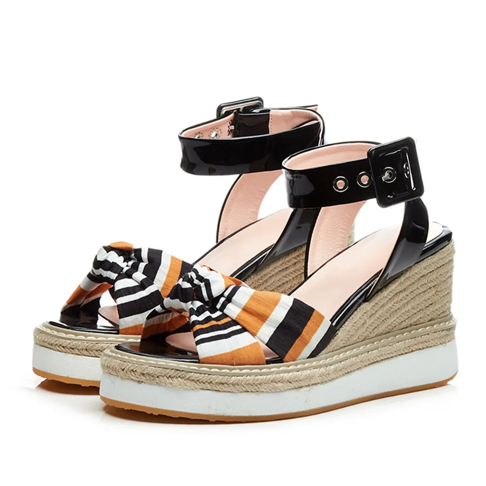 Asumer Sandalias Verano rojo Negro Plataforma Zapatos Cuñas 2018 verde De Elegantes Bohemia Moda Genuino Hebilla Mujer Cuero fqSwAfxr