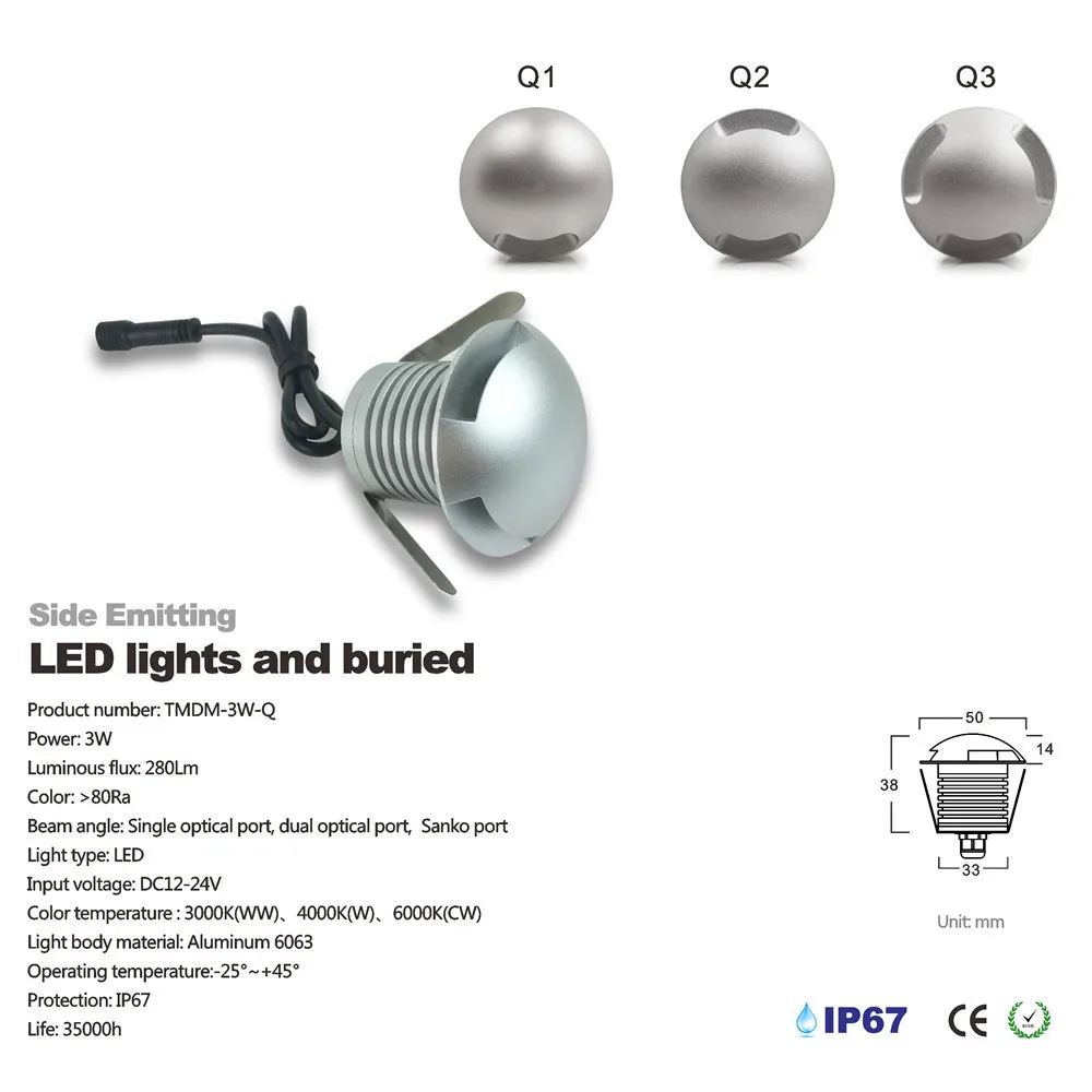 3 Вт Светодиодный светильник для подземного сада s светильник для лестницы IP67 наружный ландшафтный светильник ings DC12-24V встраиваемый напольный светильник CE