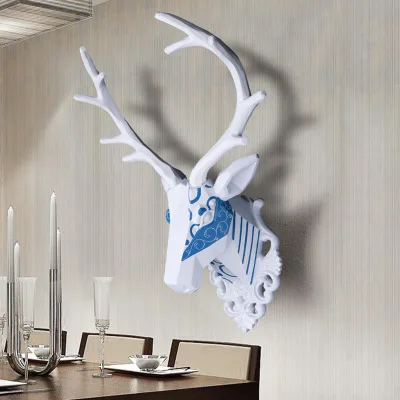 Ealisen настенный синий и белый олень трофейная голова Wall Art Доска Охота