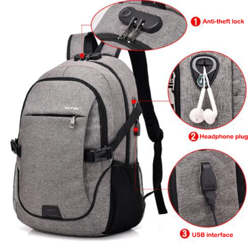 

OZUKO 2018 Men Backpack Multifunction Anti-theft Lock Waterproof USB Charging 15.6 Inches Laptop Backpack Women Casual Travel