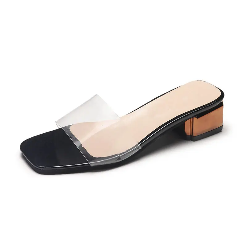 

Women Beach Slippers 2019 Summer Mid Heel Shoes Woman Slip On Sandals Clear Rome Style Female Fashion Slides Ladies Footwear