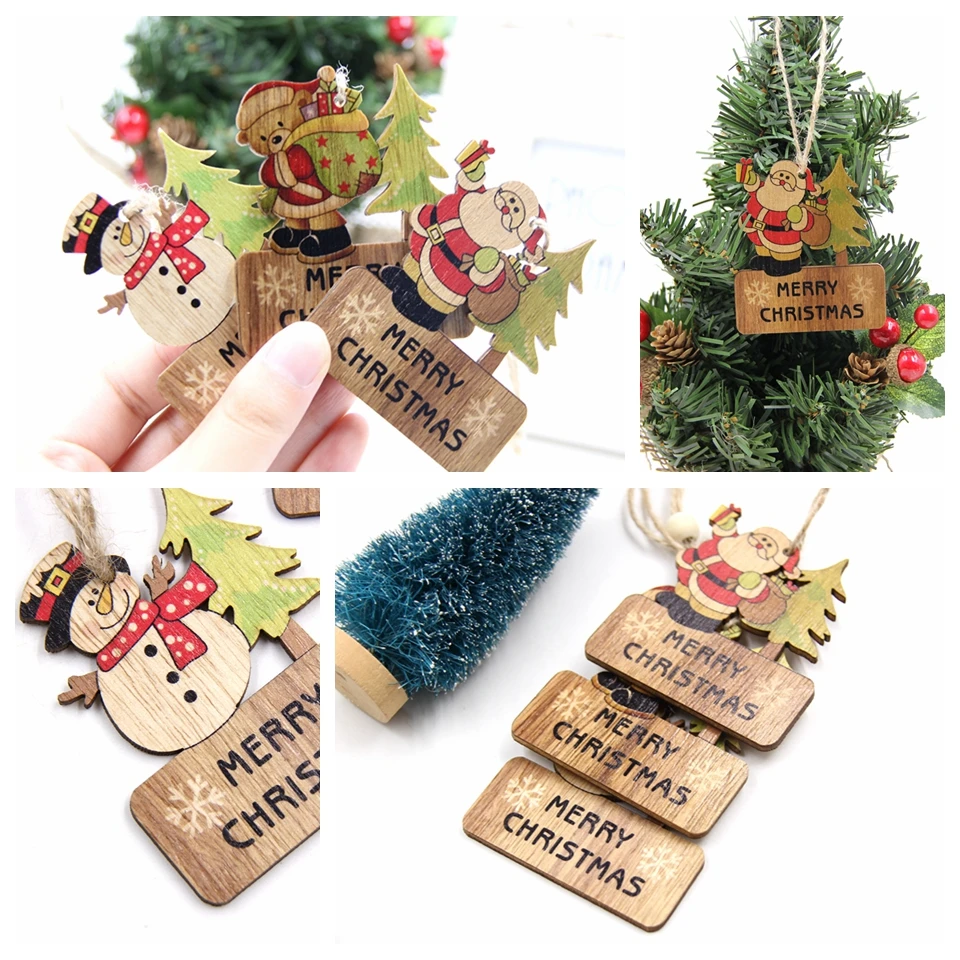 3 шт. Merry Christmas Craft DIY Деревянные Подвески, украшения орнамент с рождественской елкой для домашнего декора, рождественские украшения для вечеринки, детский подарок