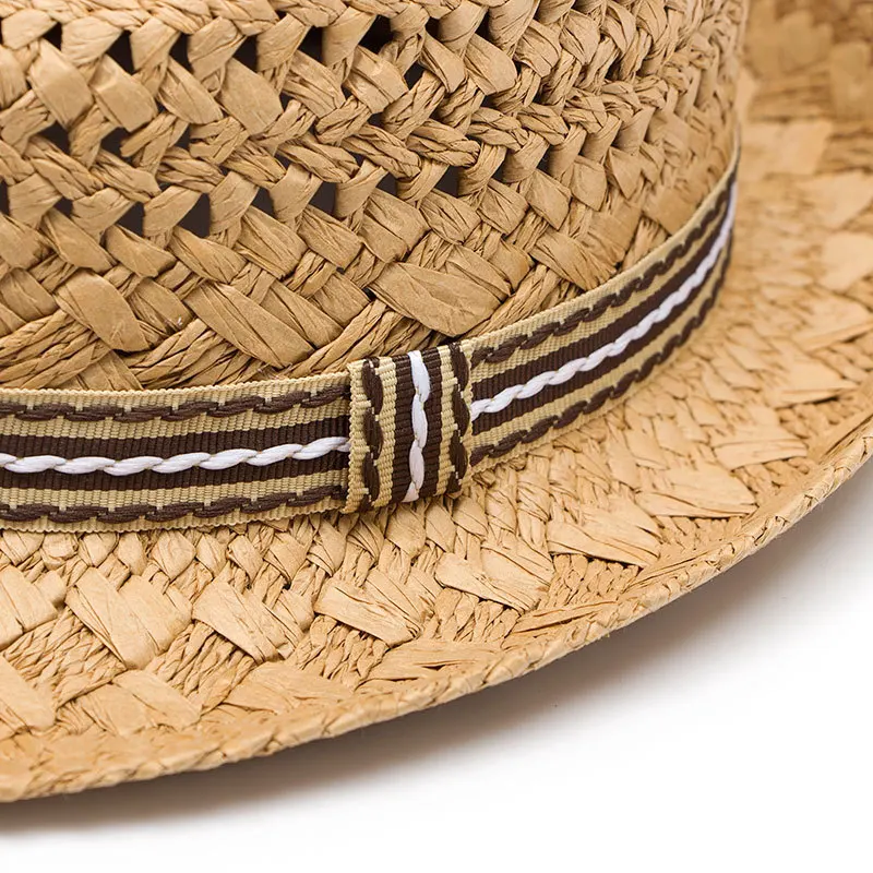 Summer Boys Straw Hat British Jazz Hat For Children Beach Cap Kids Roll Up Sun Cap