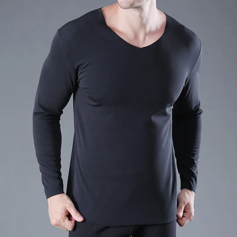Men Autumn Winter Without Trace Thermal Underwear Long-sleeved T-shirt Slim Plus Thick Plus Cashmere Shirt