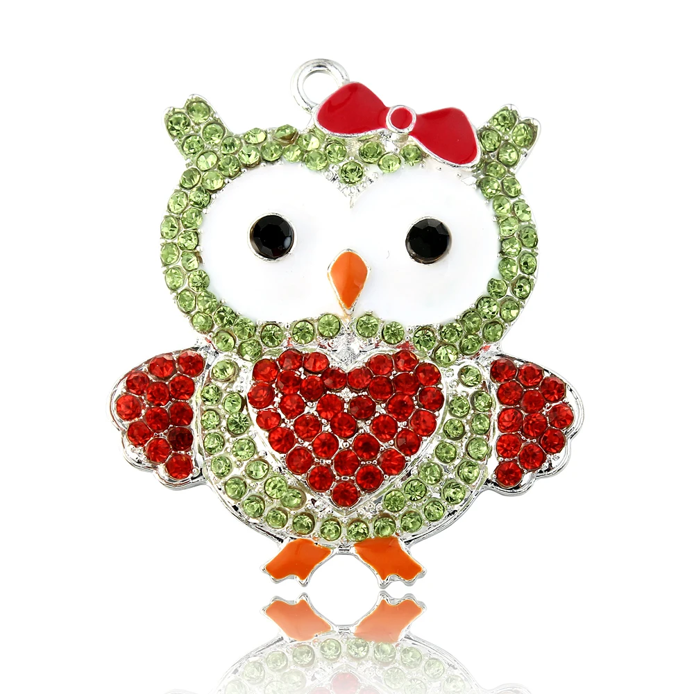 Christmas Gift 48.5*43mm Kawaii Owl Rhinestone Holiday Pendants 10Pcs for Chunky Necklace | Украшения и аксессуары