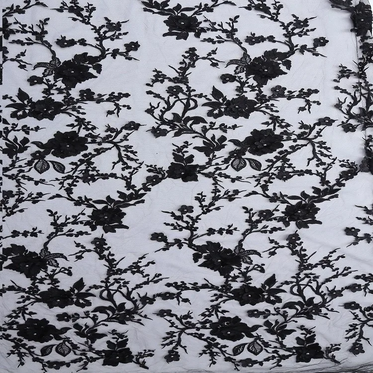 

Hot Sale black African Lace Fabric 2018 Fashion French Lace Fabric Nigerian Fabric Bridal with 3D flower For Women