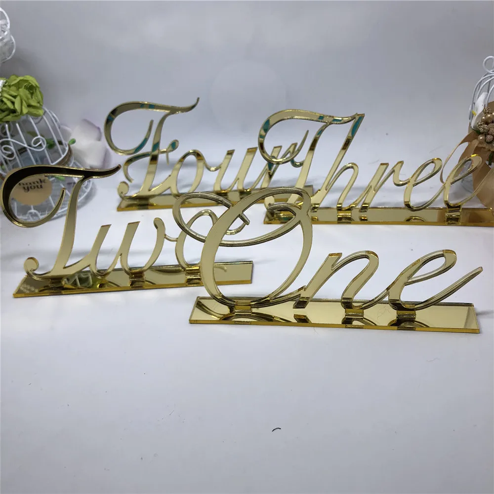

Personalized Wedding Table Numbers Acrylic Mirror Gold Table Number Stand Sign Custom Wedding Decoration Event Party Supplies