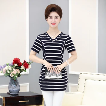 

NIFULLAN Basic T-Shirts Casual Stripe Tshirt For Women 2020 Summer Plus Size Tee Shirts Short Sleeve V-neck T-Shirt Top T Shirts
